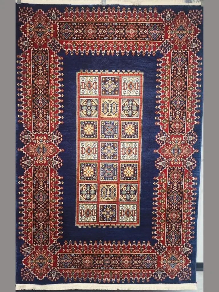 گبه طرح ترکمن سرمه‌ای با ضخامت بالا